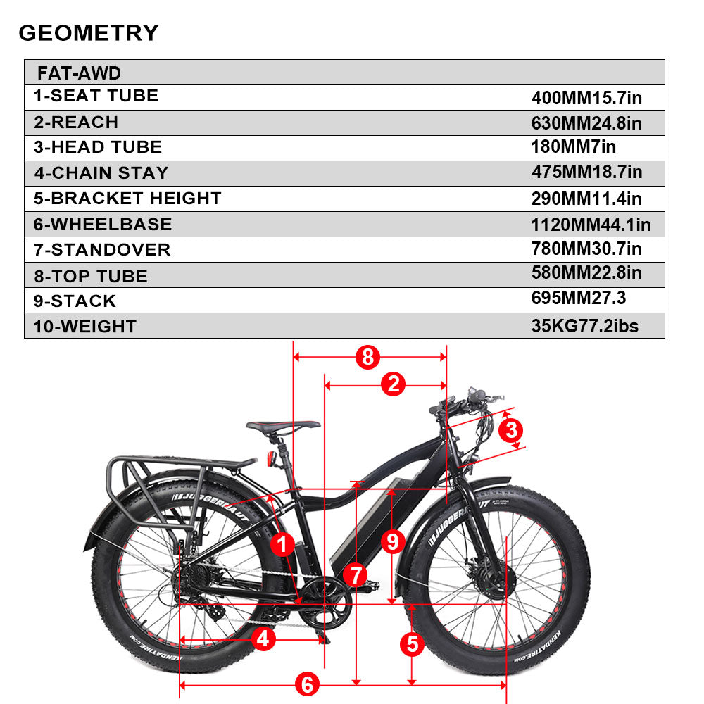 Fat Bike Électrique - FAT26 AWD 48V 600W + 15.6Ah